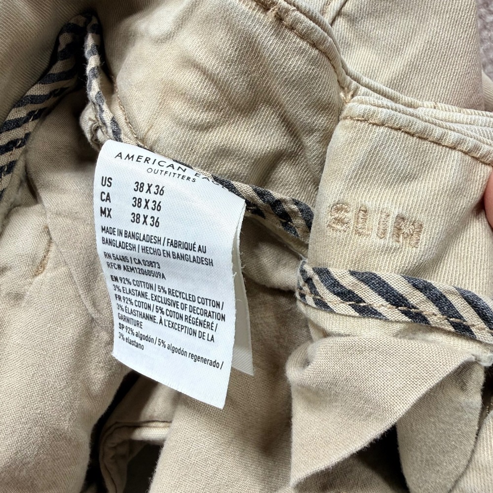 American Eagle Slim Fit Chino Pants Mens 38x36 (measures 38x33) Khaki Stretch - Picture 8 of 14